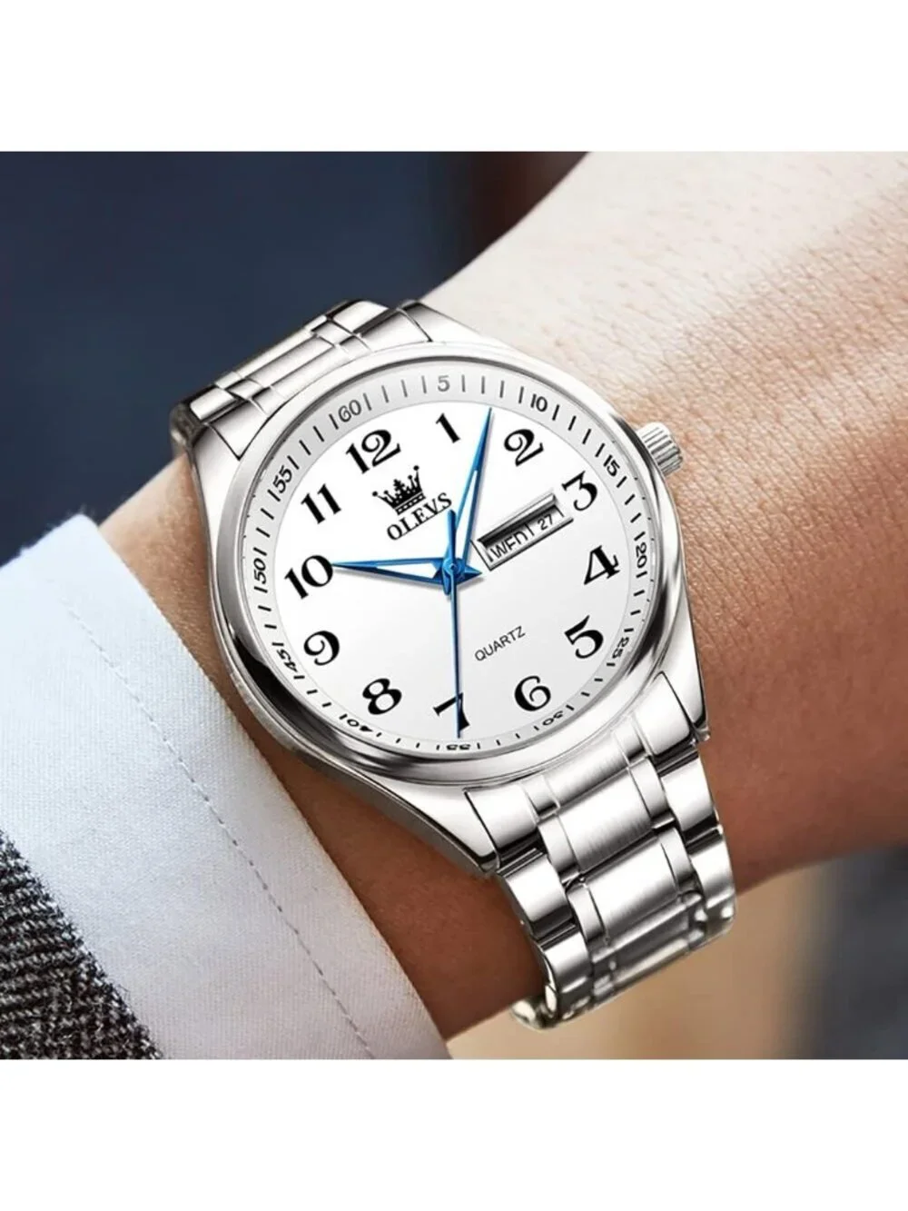 Men's All Silver Stainless Steel Analog Quartz Classic Waterproof Luxury Watch